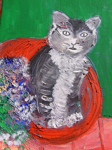 Painting titled "LE CHAT DANS LE POT…" by Lodya, Original Artwork, Oil