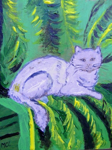 Painting titled "THE CAT ON THE ARMC…" by Lodya, Original Artwork, Oil