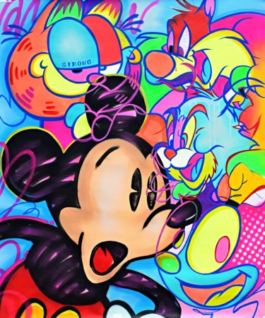 Malerei mit dem Titel "Mickey Vs Cats" von Cross Magri, Original-Kunstwerk, Acryl