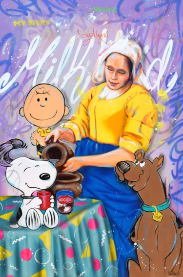 Painting titled "The Milkmaid" by Cross Magri, Original Artwork, Acrylic Mounted on Other rigid panel