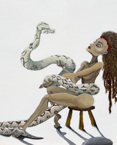 Painting titled "La femme au serpent" by Cru, Original Artwork, Acrylic