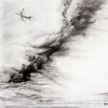 Drawing titled "Monde" by Jean-Louis Crudenaire, Original Artwork, Charcoal Mounted on Wood Panel