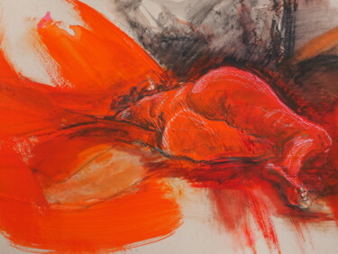 Peinture intitulée "Femme Orange" par Jean-Louis Crudenaire, Œuvre d'art originale, Gouache Monté sur Verre