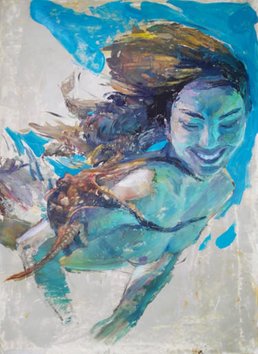 CASSERADA. - fun happy blue art for home and office interior Peinture intitulée "CASSERADA. - fun ha…" par Cryptid, Œuvre d'art originale, Acrylique