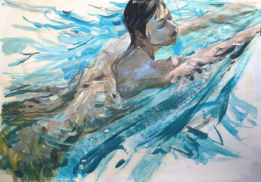 CARYATID. - nude girl swimming in warm ocean water, gift art Ζωγραφική με τίτλο "CARYATID. - nude gi…" από Cryptid, Αυθεντικά έργα τέχνης, Ακρυλικό