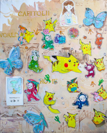 Painting titled "PIKACHU SQUAD. - sm…" by Cryptid, Original Artwork, Oil Mounted on Wood Stretcher frame