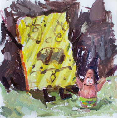 PATRICK STAR CHILLIN' WITH DOODLEBOB. - art gift for kids Painting titled "PATRICK STAR CHILLI…" by Cryptid, Original Art, Oil