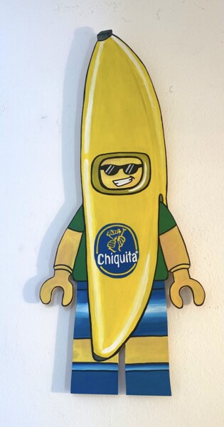 Painting titled "Big banana" by Crys, Original Artwork, Acrylic Mounted on Cardboard