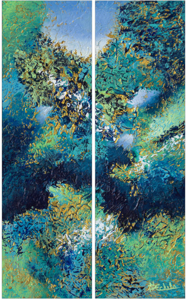 Картина под названием "Watery Layers Dipty…" - Nancy Eckels, Подлинное произведение искусства, Акрил Установлен на Деревянна…