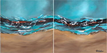 Painting titled "Waves and Wet Sand…" by Nancy Eckels, Original Artwork, Acrylic Mounted on Wood Stretcher frame