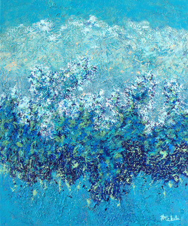 Schilderij getiteld "Ocean Churn" door Nancy Eckels, Origineel Kunstwerk, Acryl Gemonteerd op Frame voor houten brancard
