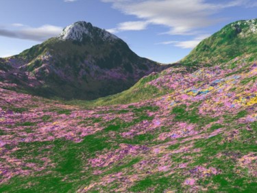 Digital Arts titled "Flowered Mountain" by Kelly Christiansen, Original Artwork