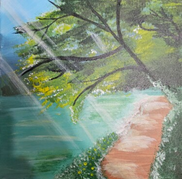 Painting titled "Lac du matin" by Crystelle Reeves, Original Artwork, Acrylic