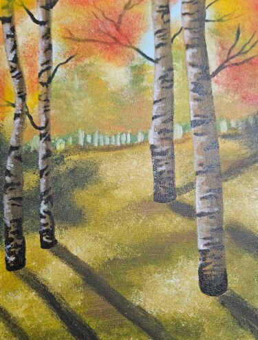 Painting titled "Forêt d'automne #1" by Crystelle Reeves, Original Artwork, Acrylic