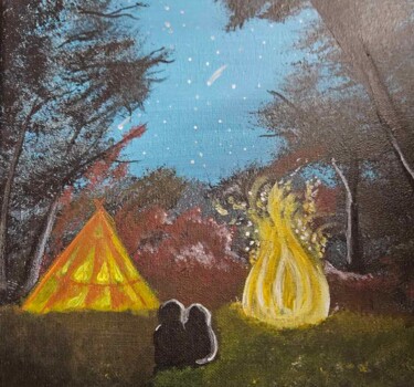 Painting titled "Camping en couple" by Crystelle Reeves, Original Artwork, Acrylic