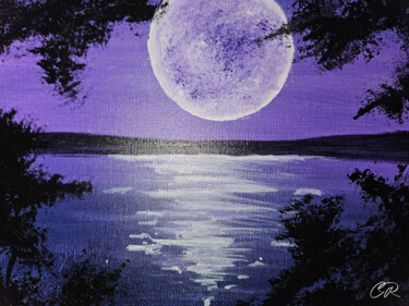 Painting titled "Purple moon" by Crystelle Reeves, Original Artwork, Acrylic