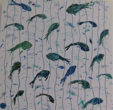 Peinture intitulée "Metallic fish #arti…" par Christine Savi, Œuvre d'art originale, Acrylique Monté sur Panneau de bois