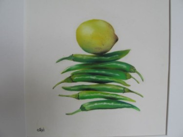 Peinture intitulée "Citron piments" par Christine Savi, Œuvre d'art originale