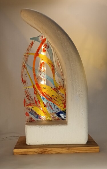 Sculpture intitulée "lampe verre fusionn…" par Loick Maignan, Œuvre d'art originale, Verre
