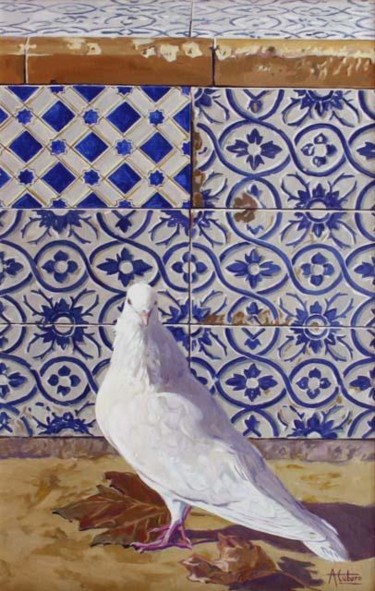 Pintura titulada "Azulejos y paloma" por Antonio Cubero Jiménez, Obra de arte original, Oleo