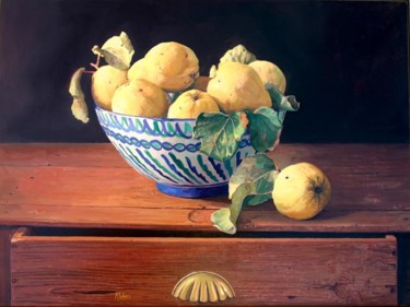Pintura titulada "frutero con membril…" por Antonio Cubero Jiménez, Obra de arte original, Oleo