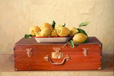 Pintura titulada "fuente con limones…" por Antonio Cubero Jiménez, Obra de arte original, Oleo