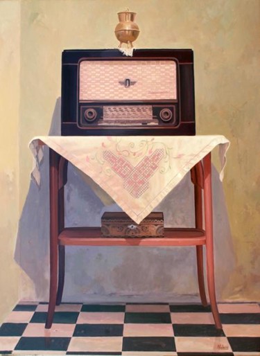 Pintura titulada "La radio antigua" por Antonio Cubero Jiménez, Obra de arte original