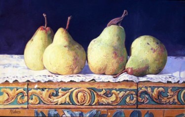 Pintura titulada "peras con azulejos" por Antonio Cubero Jiménez, Obra de arte original