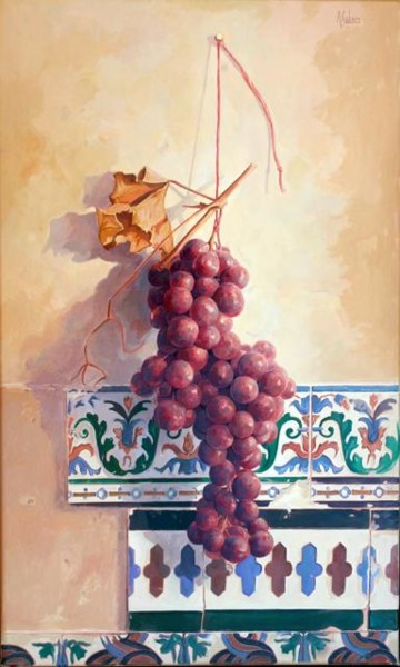 Pintura titulada "racimo de uvas colg…" por Antonio Cubero Jiménez, Obra de arte original