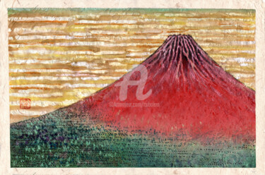 Digital Arts titled "レッドフジ" by Cuboism Art Design Kuboizumuatodezain, Original Artwork, Watercolor