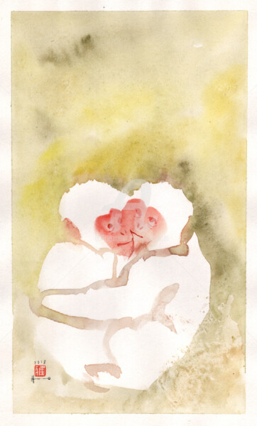 Digital Arts titled "白い猿 - 幸運をもたらします" by Cuboism Art Design Kuboizumuatodezain, Original Artwork, Watercolor