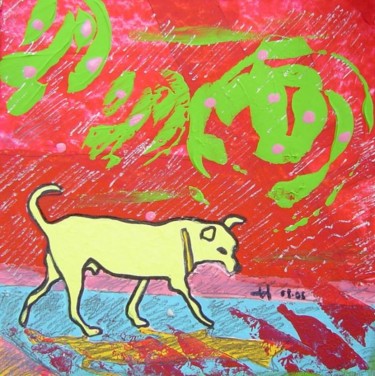 Peinture intitulée "08-2006 - Chien jau…" par Marie C. Cudraz, Œuvre d'art originale, Huile