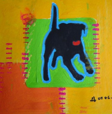 Peinture intitulée "08-2006 - CHIEN NOI…" par Marie C. Cudraz, Œuvre d'art originale, Huile