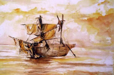 Painting titled "Varado en la playa" by Javier Escudero Cuervas-Mons, Original Artwork