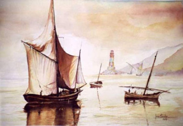 Painting titled "La pesca" by Javier Escudero Cuervas-Mons, Original Artwork