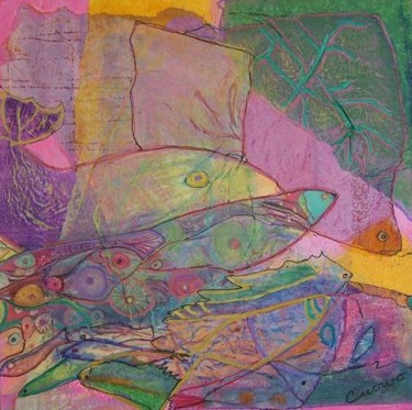Painting titled "Poissons" by Cuervo, Original Artwork