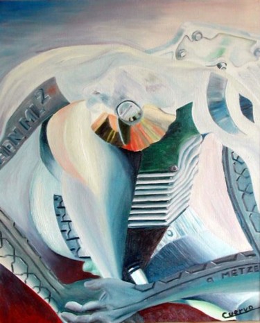Peinture intitulée "L'Ange Mécanique" par Cuervo, Œuvre d'art originale