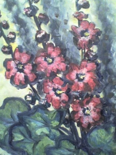 Peinture intitulée "Roses trémières" par L'Homme Aux Pieds De Caoutchouc, Der Man, Œuvre d'art originale
