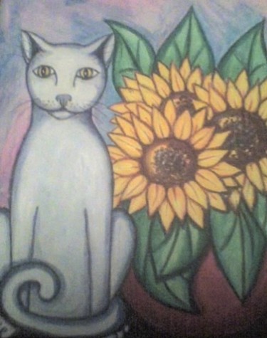 Peinture intitulée "Le chat aux tournes…" par L'Homme Aux Pieds De Caoutchouc, Der Man, Œuvre d'art originale, Huile
