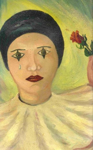 Peinture intitulée "Pierrot à la rose" par L'Homme Aux Pieds De Caoutchouc, Der Man, Œuvre d'art originale