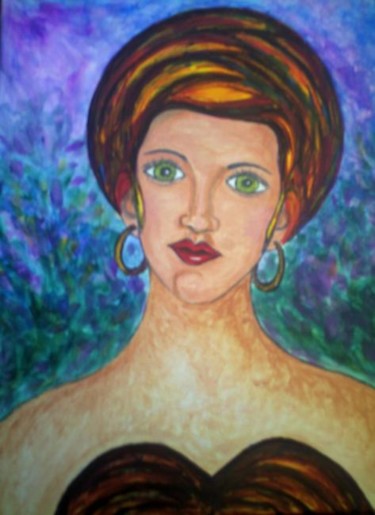 Peinture intitulée "La femme au turban" par L'Homme Aux Pieds De Caoutchouc, Der Man, Œuvre d'art originale