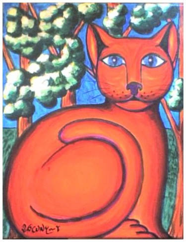 Peinture intitulée "Die Rote Katze" par L'Homme Aux Pieds De Caoutchouc, Der Man, Œuvre d'art originale