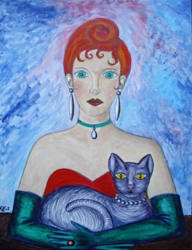 Peinture intitulée "La dompteuse de chat" par L'Homme Aux Pieds De Caoutchouc, Der Man, Œuvre d'art originale