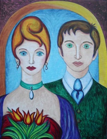 Peinture intitulée "Le couple" par L'Homme Aux Pieds De Caoutchouc, Der Man, Œuvre d'art originale