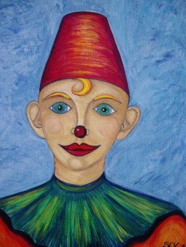 Painting titled "Le Clown 2" by L'Homme Aux Pieds De Caoutchouc, Der Man, Original Artwork