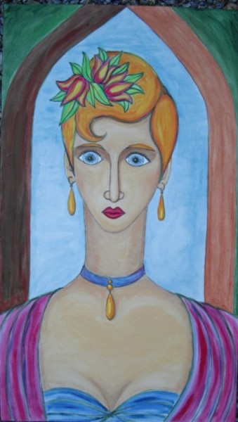 Painting titled "Femme à coiffure de…" by L'Homme Aux Pieds De Caoutchouc, Der Man, Original Artwork