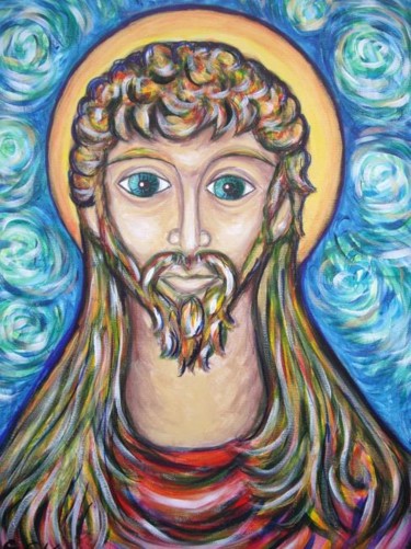 Peinture intitulée "Le Christ" par L'Homme Aux Pieds De Caoutchouc, Der Man, Œuvre d'art originale