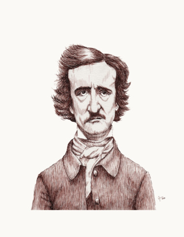 Desenho intitulada "Edgar.A.Poe" por Geneviève Tremblay, Obras de arte originais, Tinta