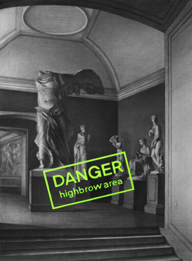 Malerei mit dem Titel "Danger highbrow area" von Curlydafna, Original-Kunstwerk, Bleistift