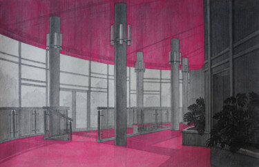 Peinture intitulée "Neon soviet interior" par Curlydafna, Œuvre d'art originale, Crayon